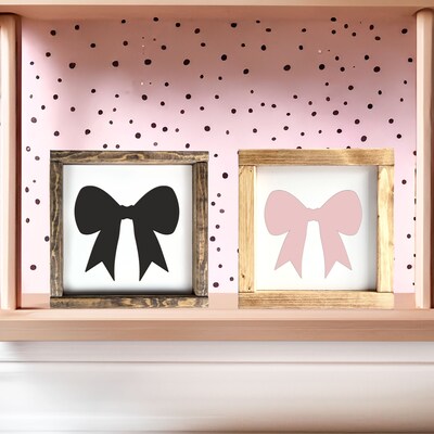 Coquette Pink Bow or Black Bow 3d Wood Sign, Western Coquette Decor, Bow Girl Nursery Decor, Sign Shelf Decor, Baby Shower Gift - image1